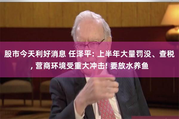 股市今天利好消息 任泽平: 上半年大量罚没、查税, 营商环境受重大冲击! 要放水养鱼